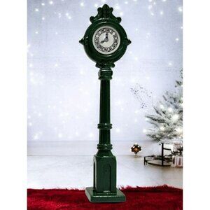 Vintage Green Cast Iron Street Clock Tower Christmas Village Accessory Holiday